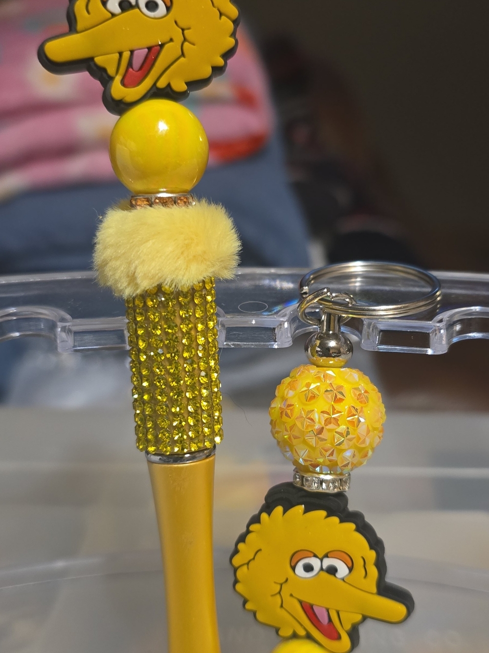 Big Bird Yellow Plush & Rhinestone Keychain and Pen